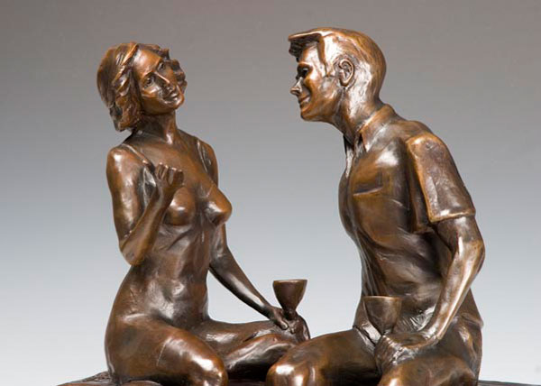 Engaging Conversation sculpture closeup view