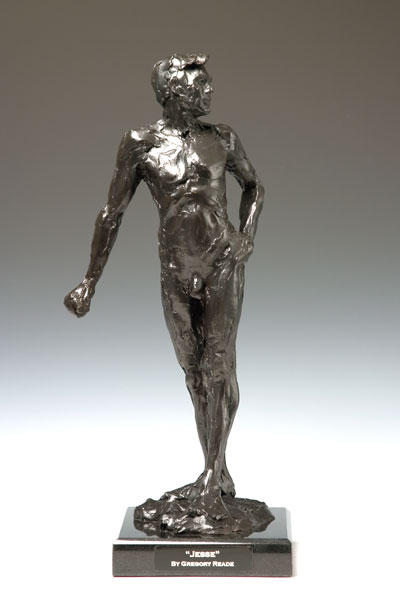 Jesse standing bronze male sculpture front view